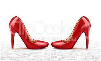 mock up illustration of female footwear on floor surface