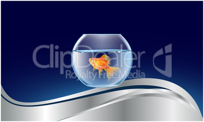 gold fish bowl on abstract wave background