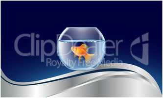 gold fish bowl on abstract wave background