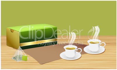 mock up illustration of tea bags pack on table