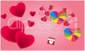 red and rainbow hearts on abstract background
