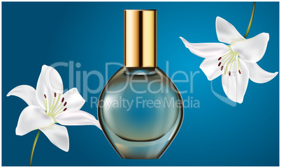 mock up illustration of female perfume from flower extract on abstract background