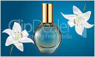 mock up illustration of female perfume from flower extract on abstract background