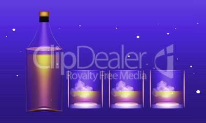 mock up illustration of whisky bottle and glasses on abstract background