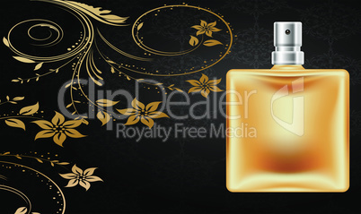 mock up illustration of male perfume on abstract gold background