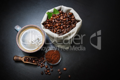 Coffee cup, coffee beans