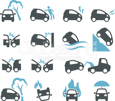 Car accident, insurance black vector icon set