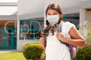 Hispanic Student Girl Wearing Face Mask with Backpack on School