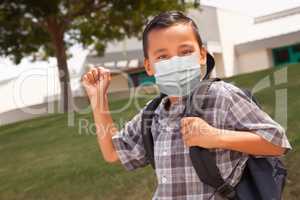 Hispanic Student Boy Wearing Face Mask with Backpack on School C