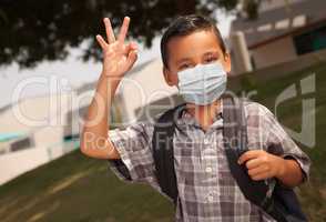 Hispanic Student Boy Wearing Face Mask with Backpack on School C