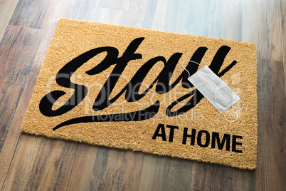 Stay At Home Welcome Mat with Medical Face Face Resting On Floor