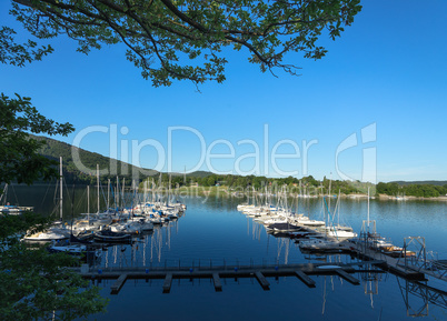 View to the german lake called Edersee with sailing boats