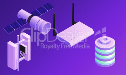 mock up illustration of satellite communication on abstract background