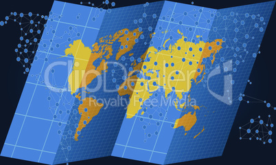 world map on treasure hunt with dots on abstract background