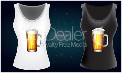 mock up illustration of female fashion wear with beer mug art on abstract background