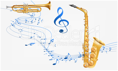 music instruments are on abstract background