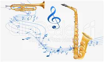 music instruments are on abstract background
