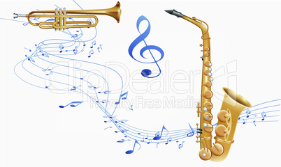 music instruments are on abstract background