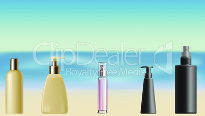 mock up illustration of couple cosmetics on abstract background