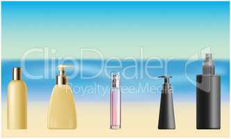 mock up illustration of couple cosmetics on abstract background