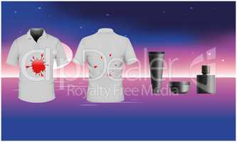 mock up illustration of male wear and cosmetics on abstract background