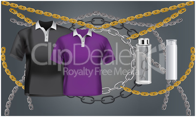 mock up illustration of couple wear and cosmetics on abstract background