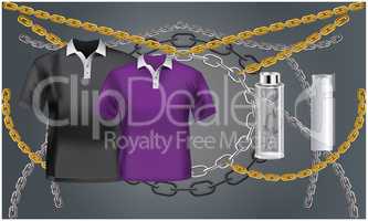 mock up illustration of couple wear and cosmetics on abstract background