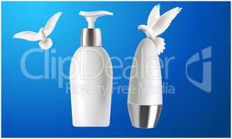 mock up illustration of different cosmetic products on abstract background