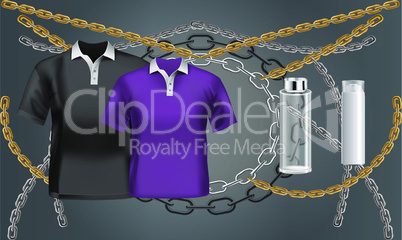 mock up illustration of couple wear and cosmetics on abstract background