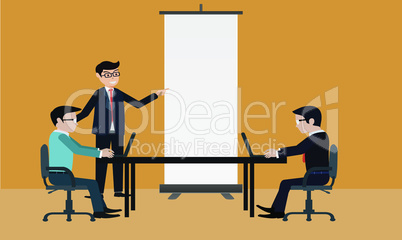 mock up illustration of empty roll up stand in business meeting