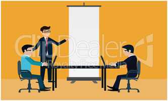 mock up illustration of empty roll up stand in business meeting