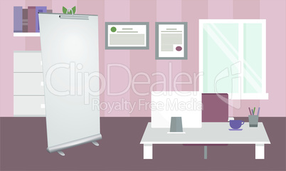 mock up illustration of roll up banner in a office