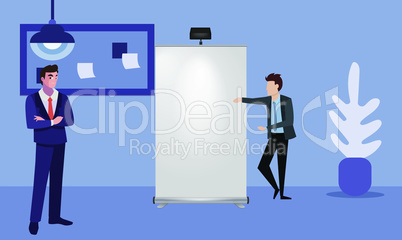 mock up illustration of roll up banner demonstration in an exhibition