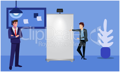 mock up illustration of roll up banner demonstration in an exhibition