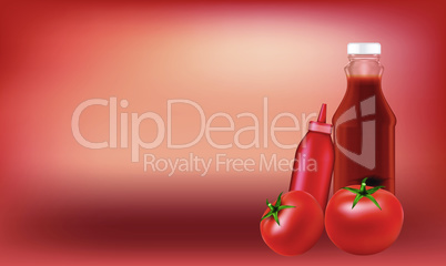 mock up illustration of tomato ketchup pack on abstract background