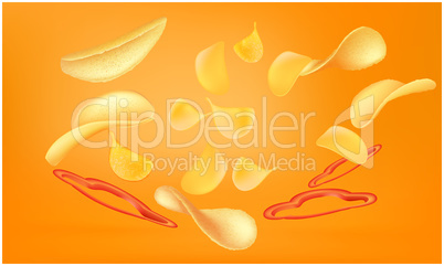 mock up illustration of spicy chips on abstract background