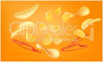 mock up illustration of spicy chips on abstract background
