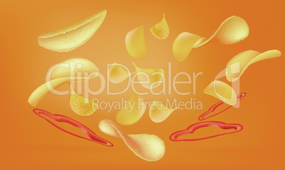 mock up illustration of spicy chips on abstract background