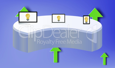 mock up illustration of exhibition table with electronic gadgets on abstract background