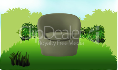 mock up illustration of chair in natural garden