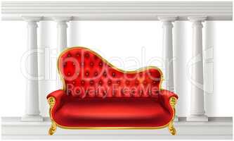 mock up illustration of luxury red velvet couch in a room