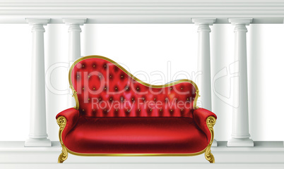 mock up illustration of luxury red velvet couch in a room