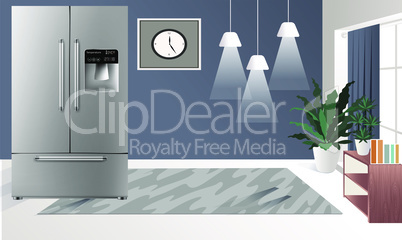 mock up illustration of realistic refrigerator in a luxury room view