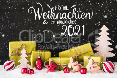 Snowflakes, Gift, Tree, Ball, Glueckliches 2021 Means Happy 2021