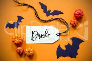 Label With Danke Means Thank You, Halloween And Autumn Decoration