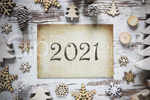 Rustic Christmas Decoration, Brown Vintage Paper, Text 2021