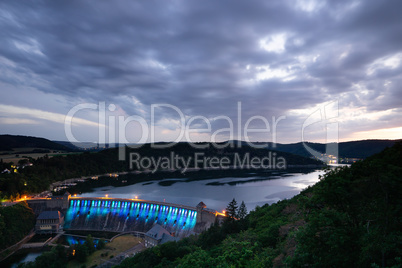 View from the view point called Kleine Kanzel at the german lake Edersee at sunset