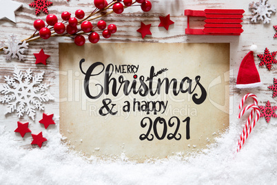 Bright Red Christmas Decoration, Paper, Merry Christmas And A Happy 2021