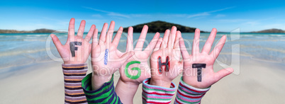 Children Hands Building Word Fight, Ocean Background
