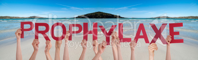 People Hands Holding Word Prophylaxe Means Prophylaxis, Ocean Background